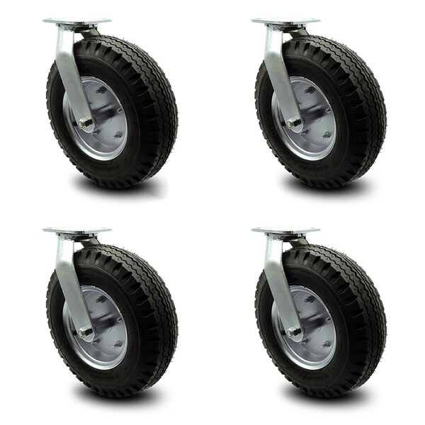 12 Inch Black Pneumatic Wheel Caster Swivel with 2 Swivel Locks SCC, 4PK
